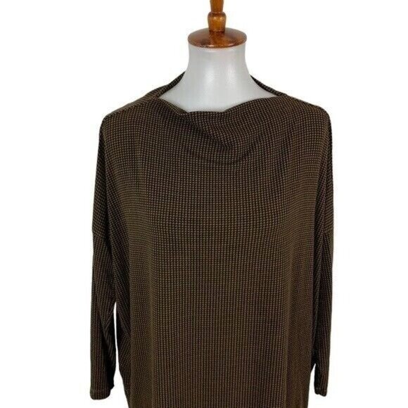 Bryn Walker XXS Brown Houndstooth Draped Cowl Neck Top Minimalist Lagomorph - Picture 2 of 7